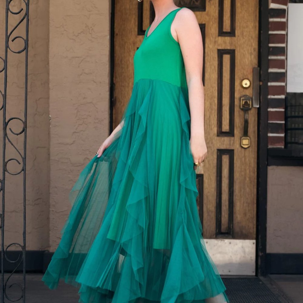 Kate Hewko Ruffle Tulle slip dress in green. Worn once!